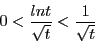 \begin{displaymath}0 < \frac{ln t}{\sqrt{t}} < \frac{1}{\sqrt{t}} \end{displaymath}