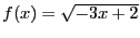 $f(x) = \sqrt{-3x + 2}$