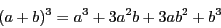 \begin{displaymath}(a + b)^3 = a^3 + 3a^2b + 3 ab^2 + b^3 \end{displaymath}